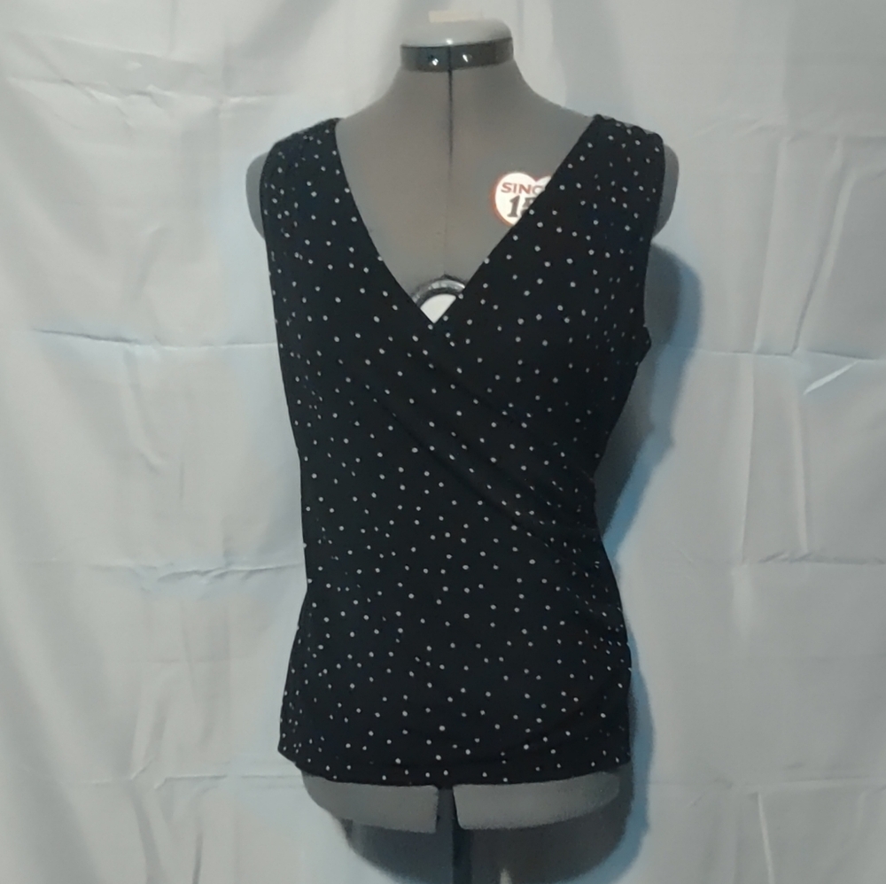 🍌 WHBM Black Polka Dot Wrap Top Sleeveless Small